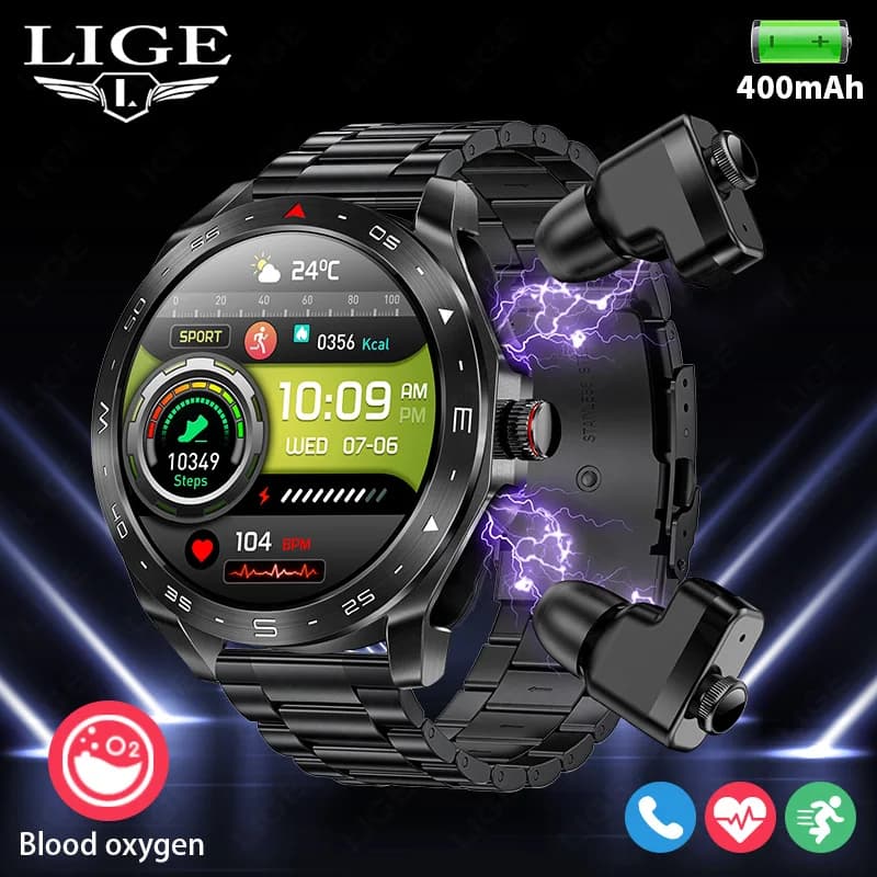 Smartwatch LIGE con Auricolari Bluetooth, Altoparlante, Tracker, Musica, Monitoraggio Salute, Impermeabile, Schermo AMOLED, Orologio Intelligente da Uomo
