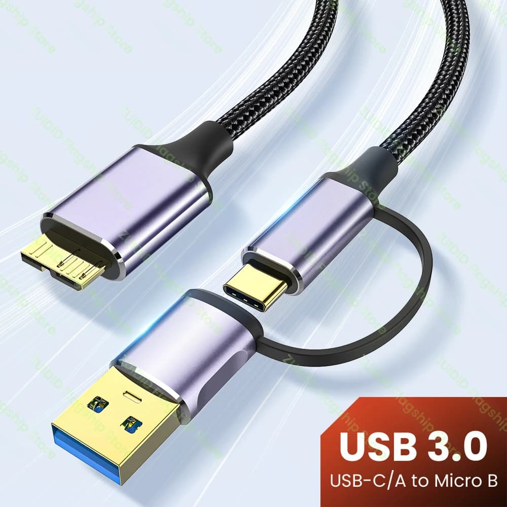 Cavo 2in1 da USB-A/C a Micro-B 3.0 Cavo di sincronizzazione dati veloce da 5 Gbps 2A per disco rigido MacBook HDD SSD Custodia USB tipo C Cavo Micro B
