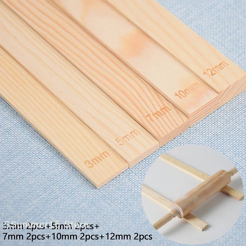 【R】10 Pezzi 3/5/7/10/12MM Guida in Legno di Pino per Argilla Ceramica, Striscia in Legno, Righello in Legno, Strumento per Ceramica, Guida per Laminazione e Taglio Argilla