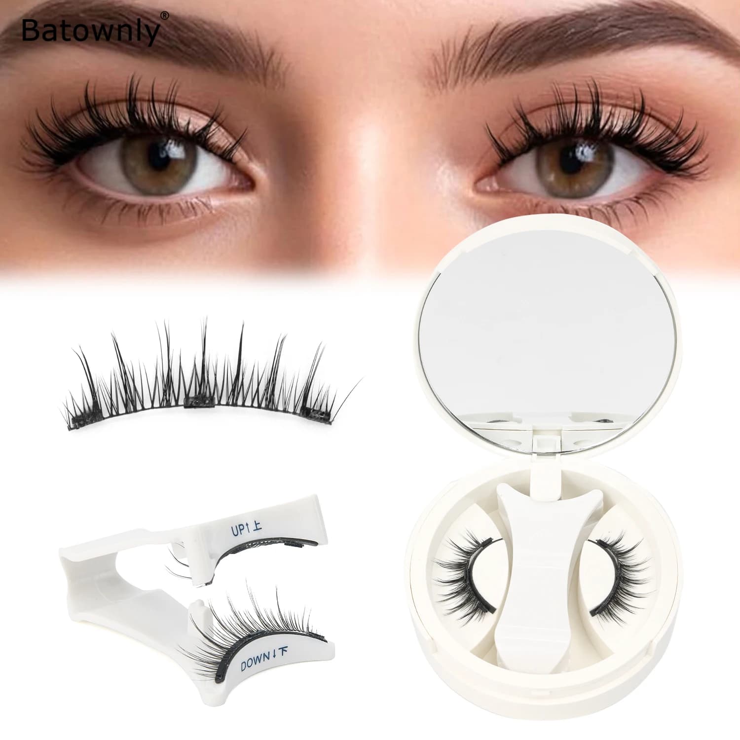 1 pair of reusable magnetic fake eyelashes, with an included crease, natural cross style, waterproof and without need of glue, suitable for sensitive eyes