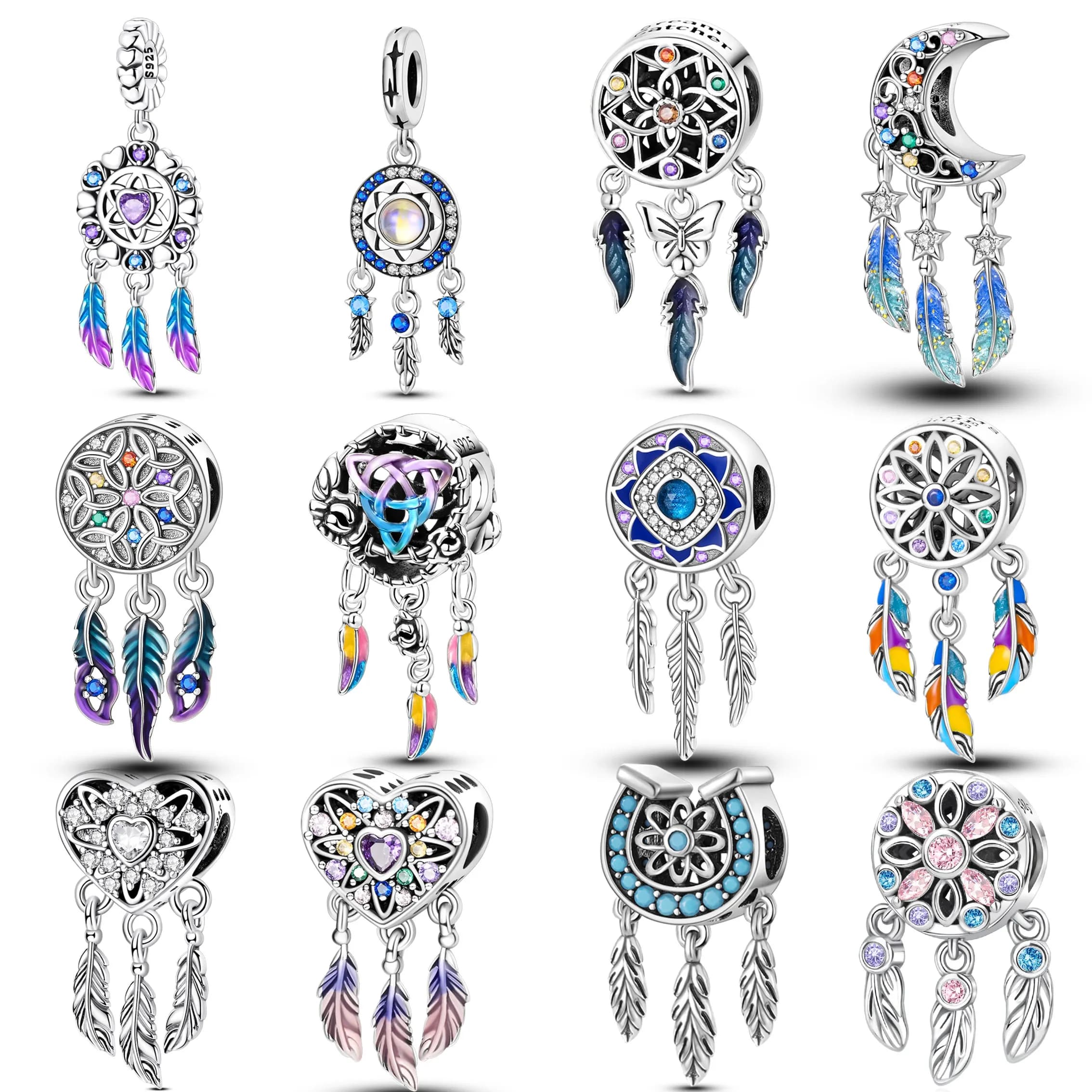 New In 925 Sterling Silver Dream Catcher Feather Beads Charms Pendent Jewelry Fits 925 Original Bracelet Diy Gift For Women