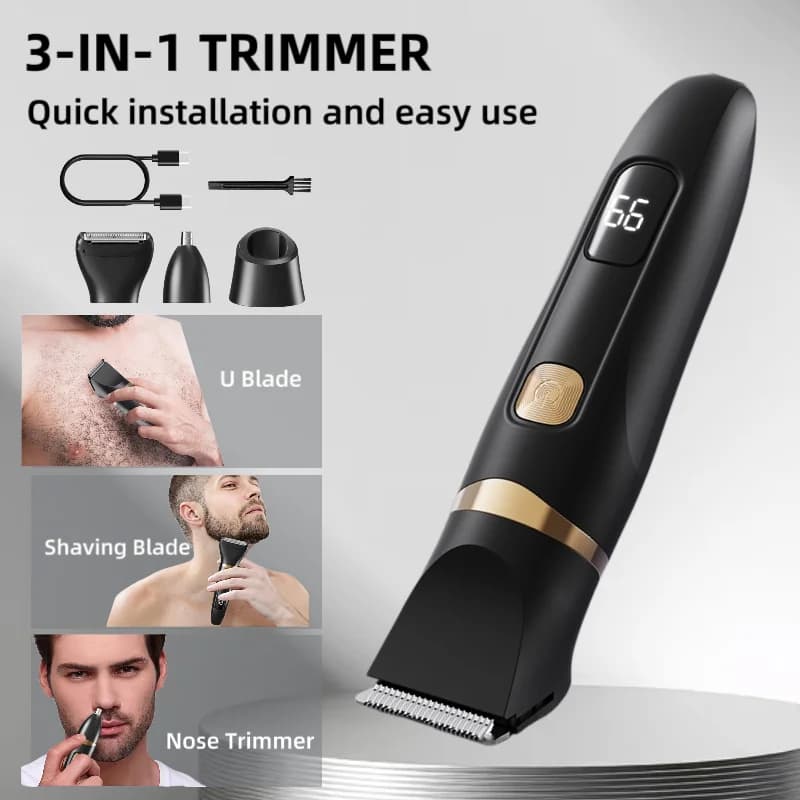 Body Hair Trimmer for Men: 3 in 1 Electric Shaver for Groin, Face, Beard, Nose with Ceramic Blades, Mens Gifts