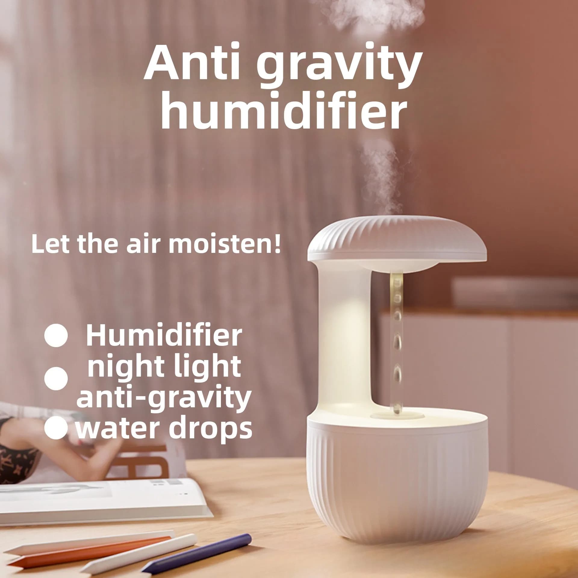 Diffusore di aromi Anti-gravità Gocce d'acqua Flusso inverso Umidificatore Olio essenziale Mini Diffusore di aromi Lampada ad ultrasuoni per uso domestico