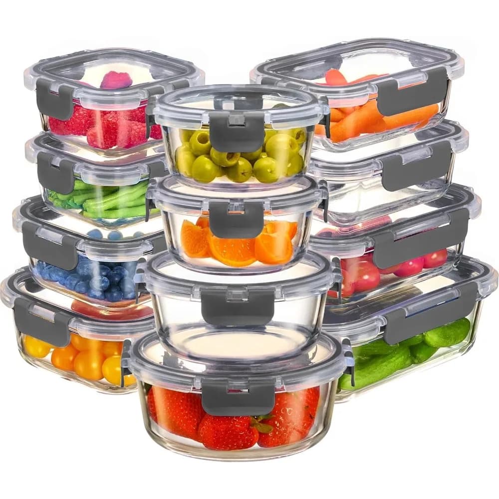 Contenitori per la preparazione dei pasti in vetro borosilicato premium con coperchi ermetici, senza BPA per riporre oggetti, congelatori e forni
