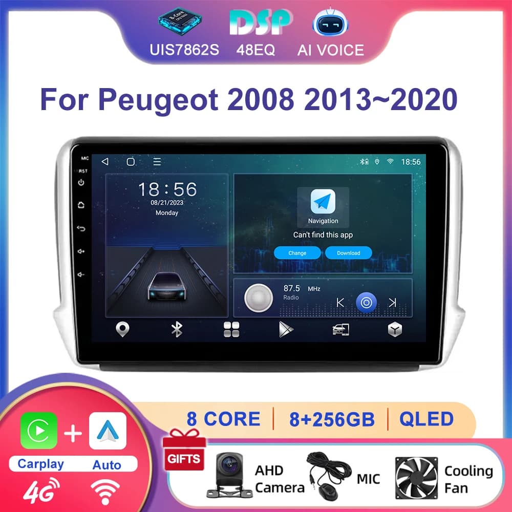 Autoradio Multimediale 2 DIN da 9 Pollici con GPS, Android Auto, Carplay, Schermo Touch e Radio per Fiat UNO 2014-2020 con 4G