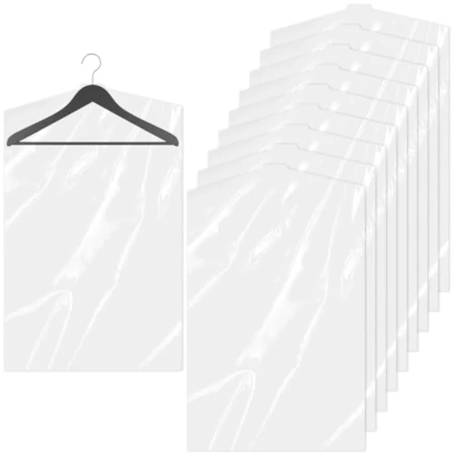 10Pcs 24 x 36 In Clear Plastic Clothes Covers, Dry Cleaners Bags Hanging Dust-proof Clothing Protector Covers Garment Bags for