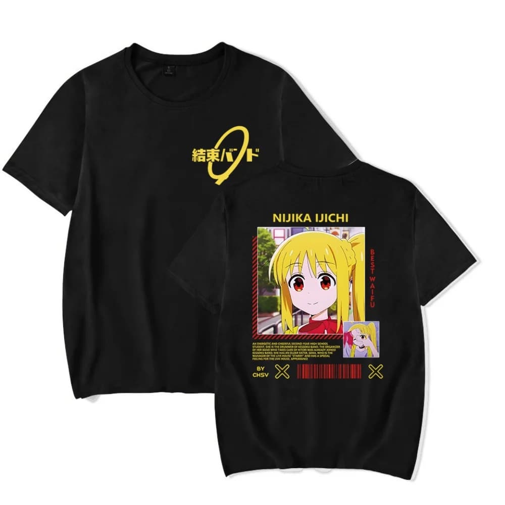 T-shirt stile punk del gruppo Kessoku - Rock and Roll! Maglietta iconica dei fan di anime e rock giapponese, con estetica pop punk e ispirazione anime.