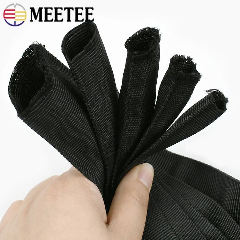 5/10M 20-50mm Hollow Tubular Webbing Tape Black Polyester Double-layer Ribbon Strap Dog Collar Belt Sling Sewing Bias Binding