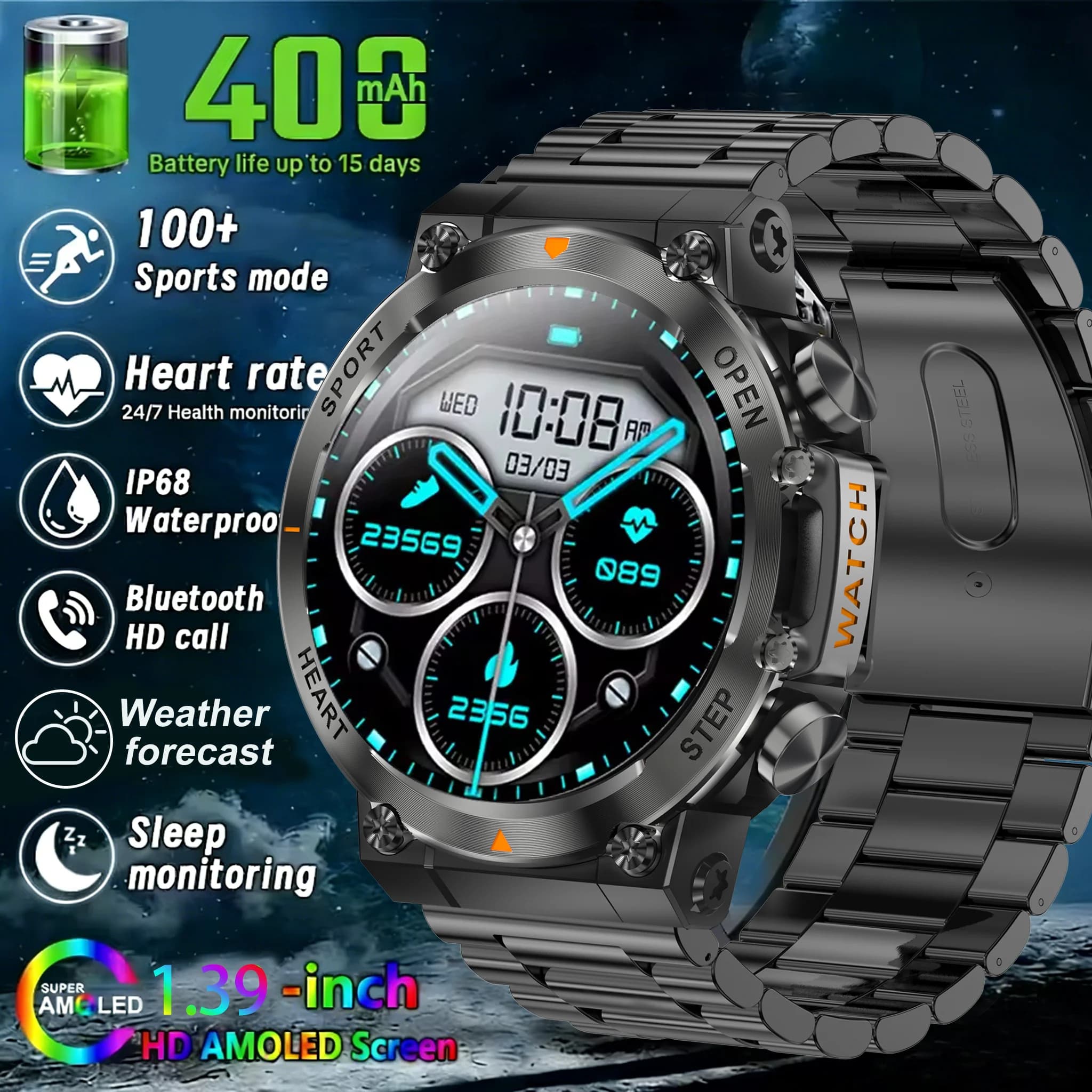 Smartwatch da 1,39 pollici HD con chiamata Bluetooth, fitness tracker per esercizi e monitoraggio della frequenza cardiaca, disponibile per sistemi Android e Apple