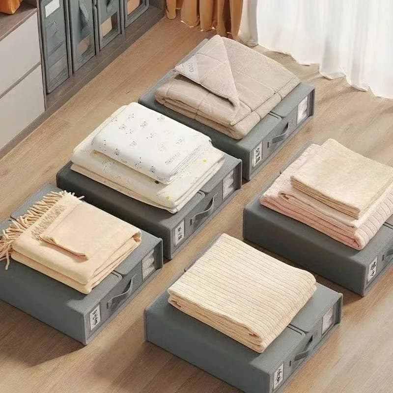 1PC Sheet Stack Non Woven Fabric Bedding Organizer Box with Window Foldable for Wardrobe Duvet Cover Pillow
