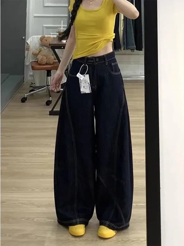 American Retro Wide Leg Jeans Women's Small Size High Waist Loose Straight Casual Long Pants Knife Design Sense Casual Leisure