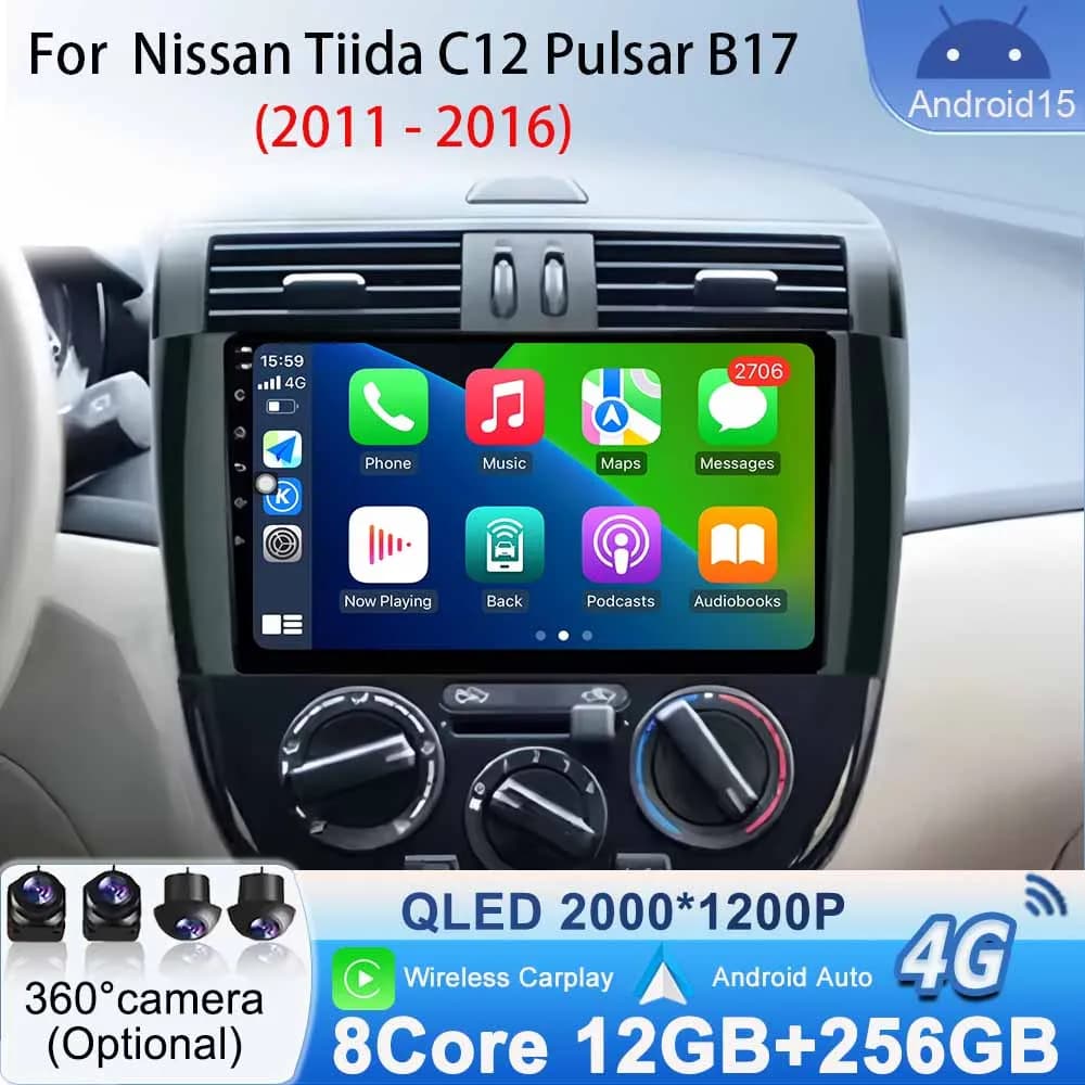 Radio Stereo Touch Screen for Nissan Tiida C12 Pulsar B17 2011- 2016 Android 15 Car Multimedia Video Player Carplay Android Auto