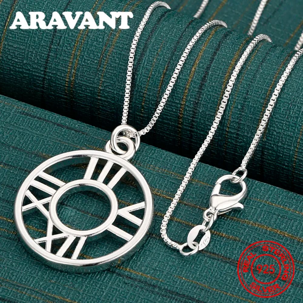 Collana con ciondolo ad anello cavo con numeri romani in argento sterling 925, gioielli di fidanzamento da donna dal design piccolo e fresco