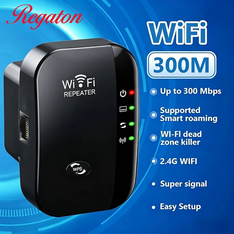 Ripetitore WiFi Wireless 300M 2.4GHz, Amplificatore di Segnale Potente, Configurazione Semplice, Booster di Rete per Casa e Ufficio