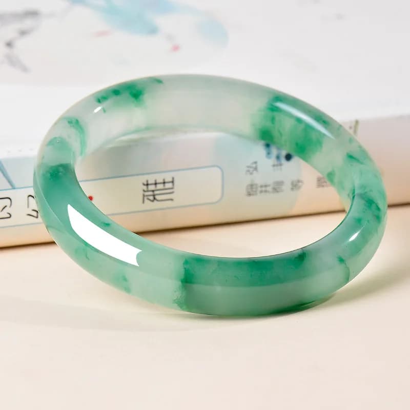 Fengfeihong Yunnan Natural Dulong Jade Bracelet, High Translucency with Flower Pattern, A Unique Gift for Mom, One-of-a-Kind
