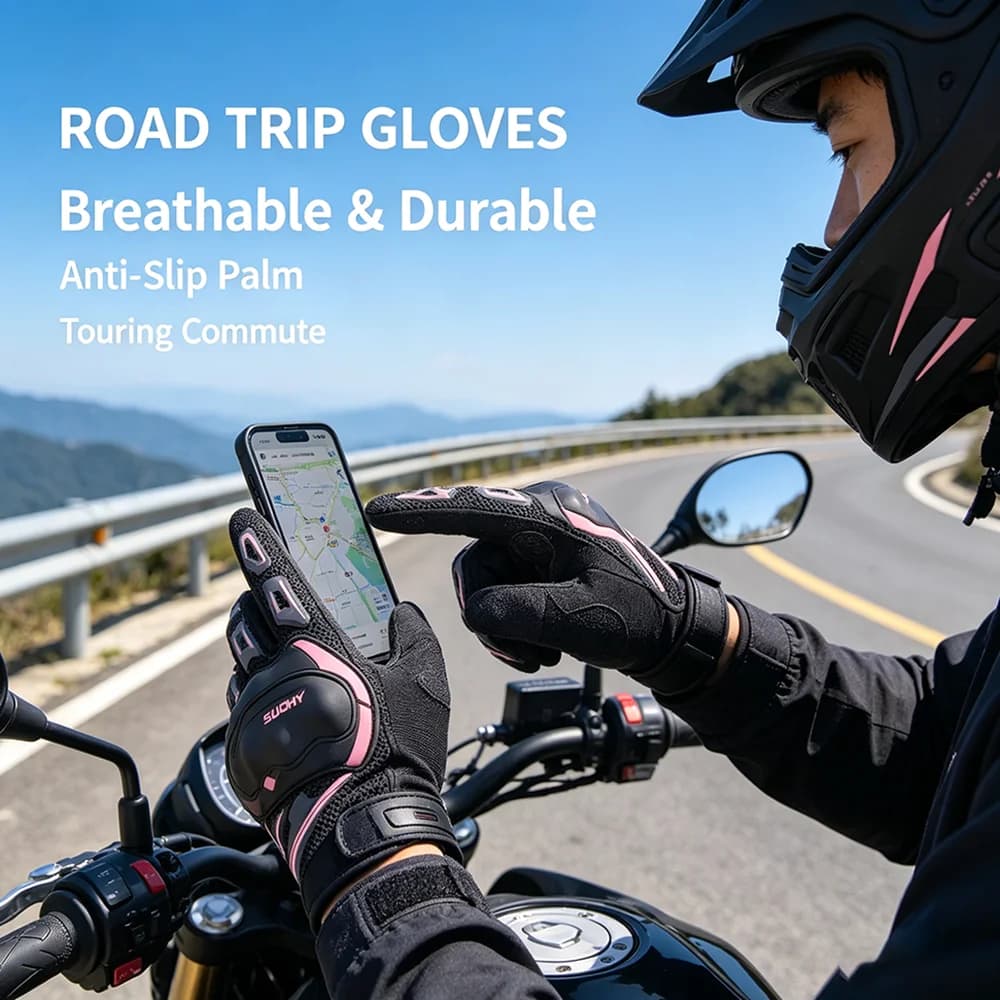 SUOMY Summer Breathable Touch Screen Motorcycle Gloves with Full Finger Protection for Cycling Motocross Racing Lightweigt Items