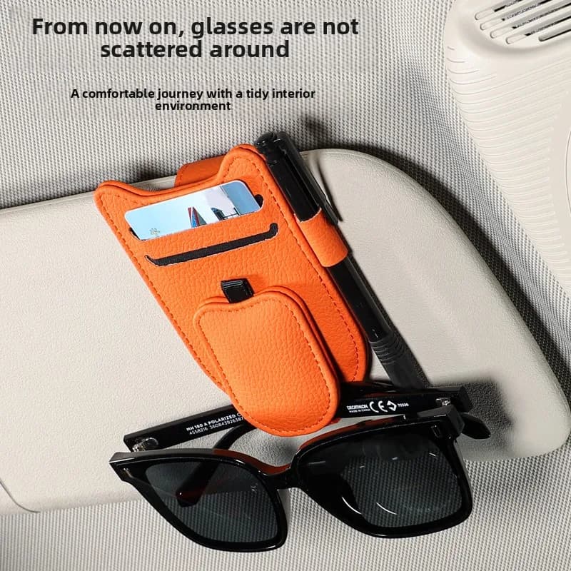 Parasole per auto multifunzionale con clip per occhiali per auto, occhiali da sole per auto, custodia per occhiali con clip per occhiali da sole