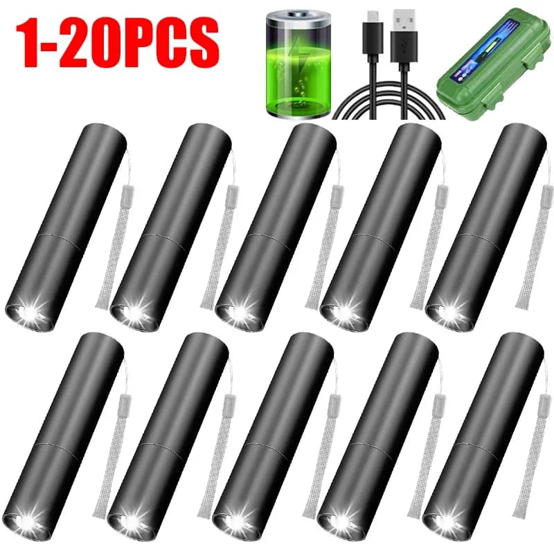1-20 pcs mini LED flashlight portable battery built-in USB rechargeable waterproof flashlight night emergency light from outdoor camping