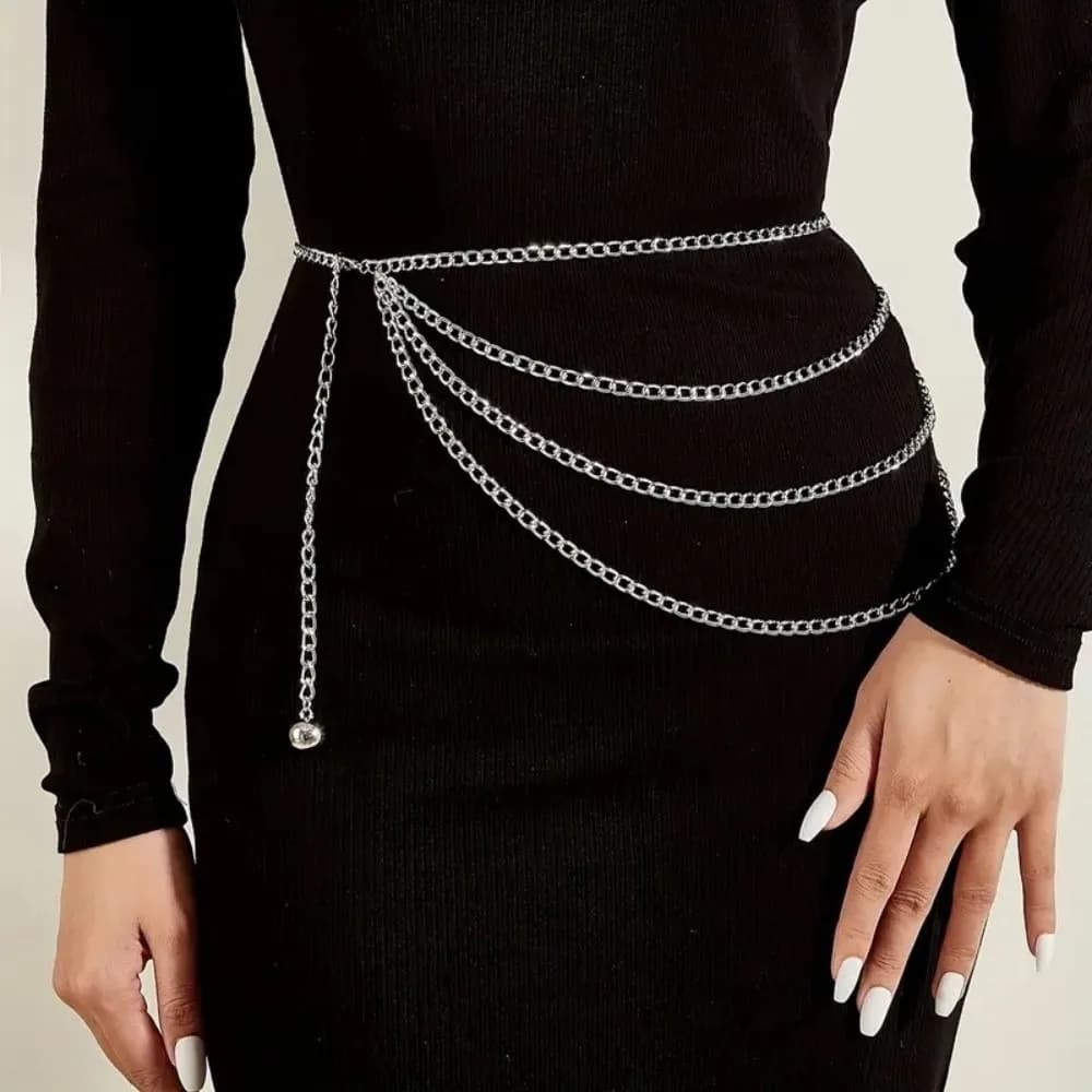Trendy Vintage Women's Waist Chain Gold Silver Punk Tassle Waist Chain Metal Multi layer Jeans Chain Belt for Women