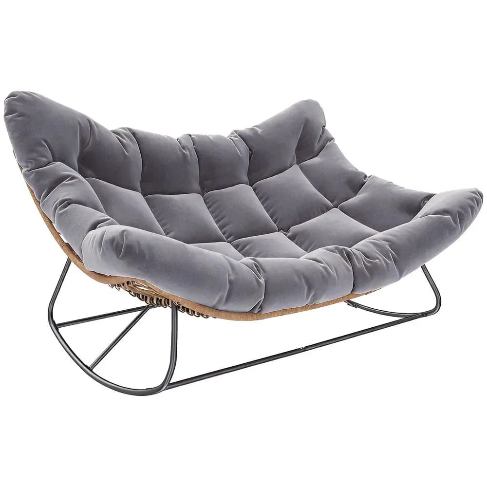Sedia a dondolo Papasan doppia, sedia a dondolo Papasan in vimini oversize per interni ed esterni con cuscino, sedia a dondolo a uovo in rattan PE per esterni