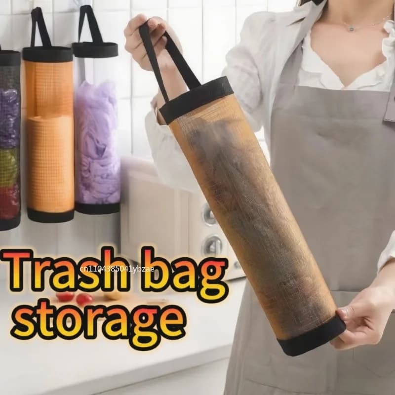 Scatola portaoggetti per sacchetti della spazzatura a parete, raccoglitore di sacchetti di plastica da cucina, senza perforazione, per riporre la spesa, borse appese in fibra di poliestere
