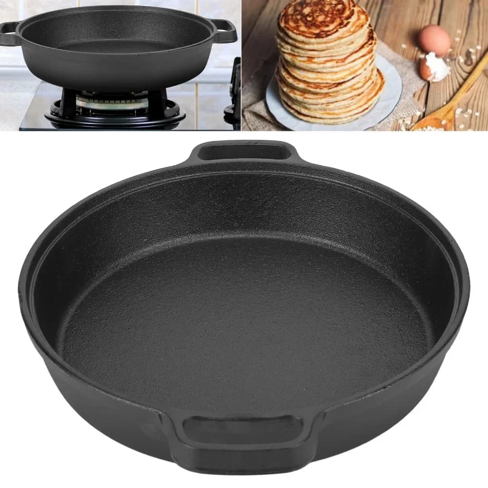 8.7/9.8/11/11.8 Inch Iron Pre-Seasoned Skillet with Double Handles Frying Pan for Bread Baking Outdoor Cooking Camping