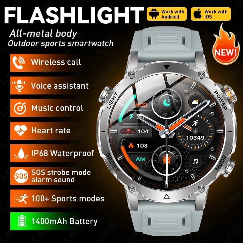 2026 New LIGE Outdoor Smart Watch Wireless Call 1400mAh Large Battery Sports Heart Rate 1.7" Screen Military Smartwatch For Men