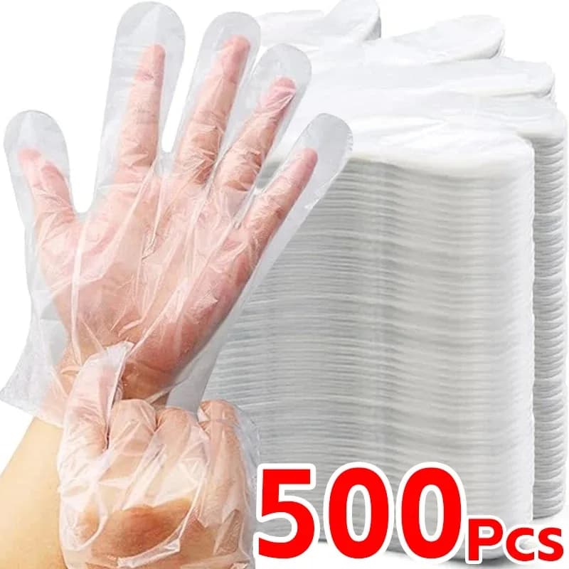 Guanti Trasparenti Monouso in Plastica Senza Lattice per Preparazione Alimenti, Cucina, Pulizie, Barbecue e Lavori Domestici