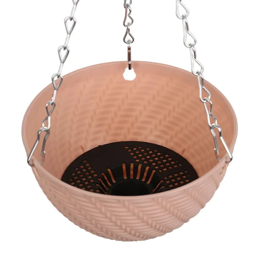 1 Piece Plastic Flower Pot with Fat Plant Chain, Garden and Balcony Decoration, Suspended Basket with Rattan Motive