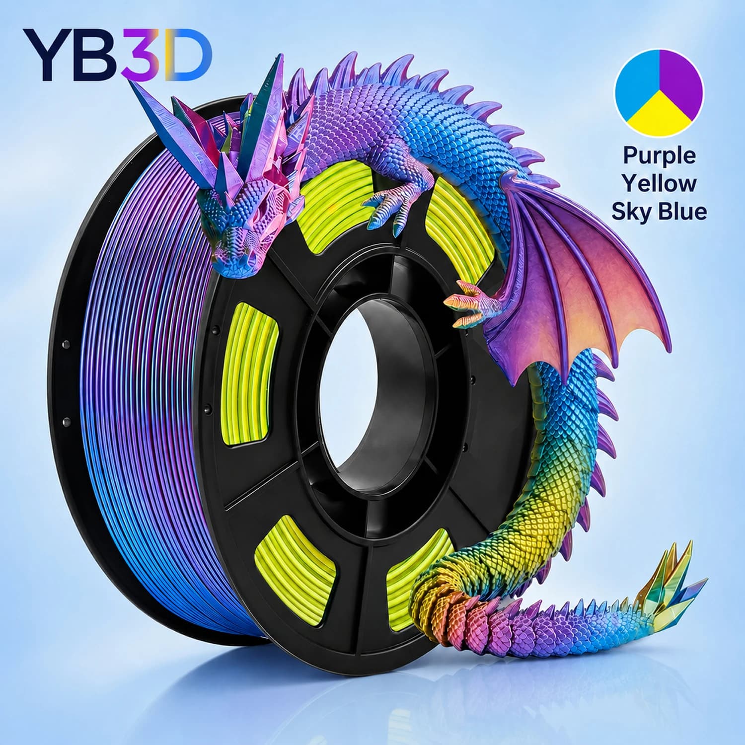 Tricolor Silk PLA 3D Printer Filament 1.75mm Multicolor Color Purple Blue Yellow Printing Filament for FDM 3D Printer 200g
