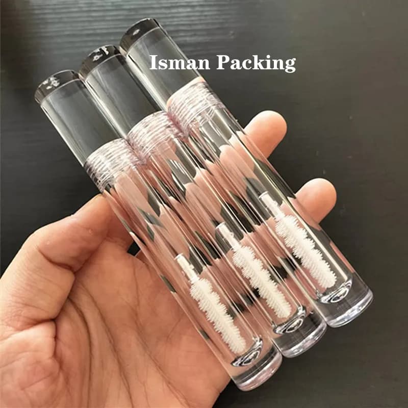 50 pcs luxury cylinder all transparent crystal 5 ml mascara tube reusable serum packing for empty bottle eyelashes with brush wands