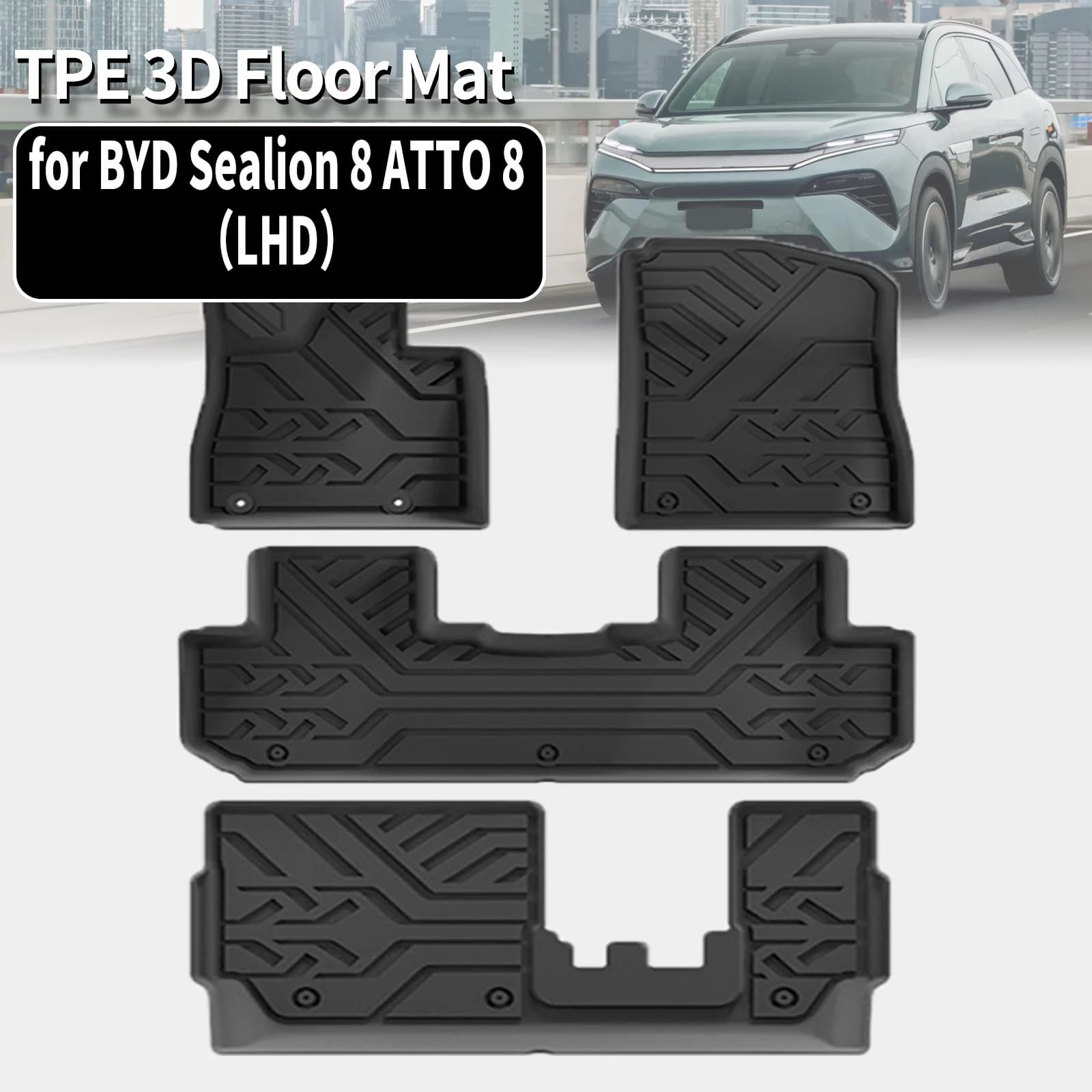 Tappetini e Protezione Bagagliaio in TPE per BYD Sealion 8 ATTO 8 Tang L 2025-2027, Impermeabili, Antiscivolo, Facili da Pulire, Accessori Auto