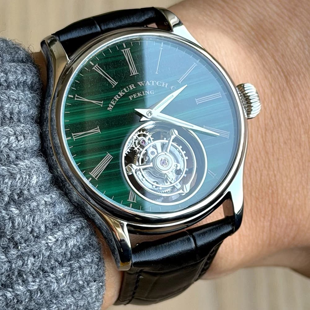 Merkur 100% Tourbillon Watch Orologio da uomo con quadrante in pietra naturale, zaffiro e malachite, per uomo, orologi da polso meccanici, Relogio Masculino