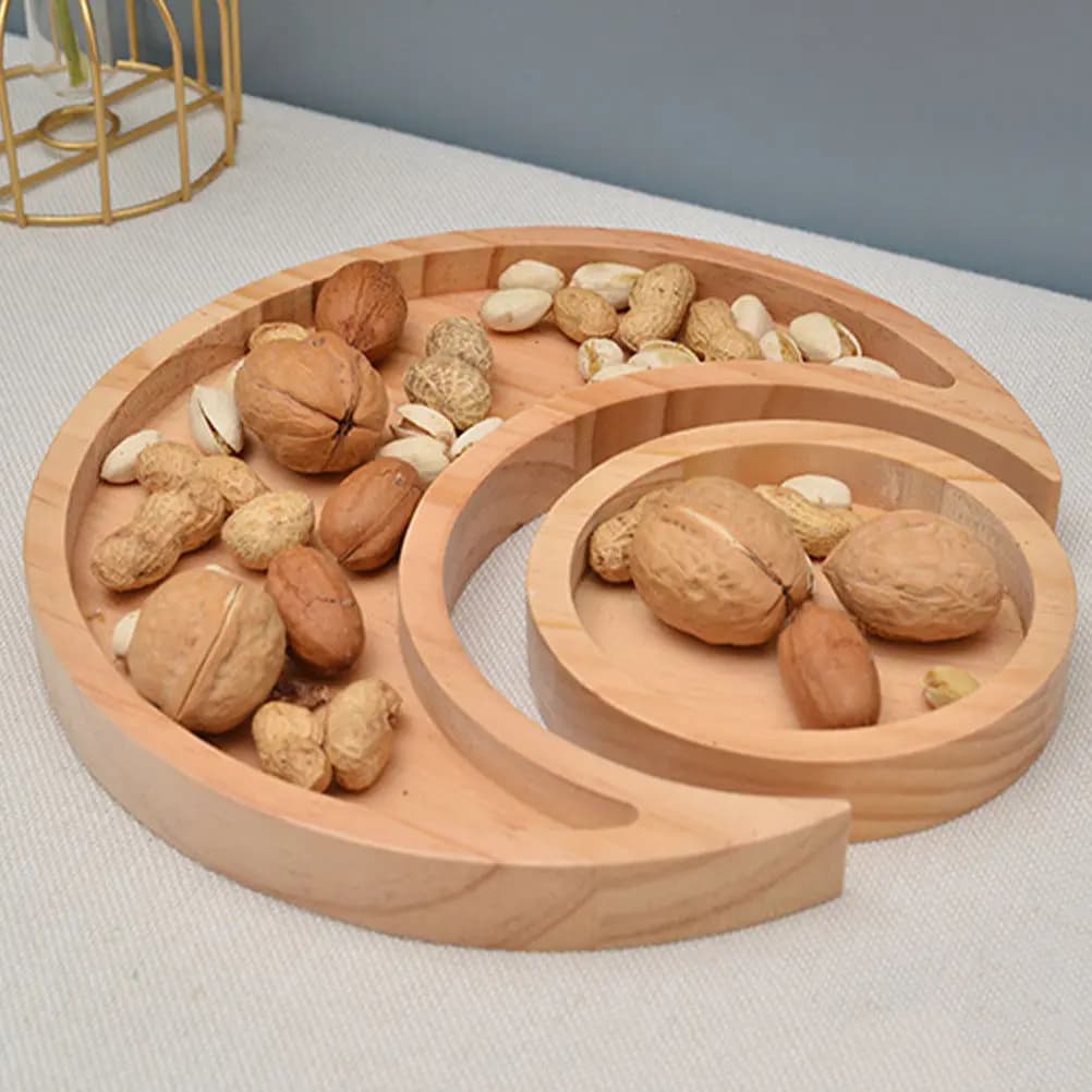 Elegante Vassoio in Legno Ispirato alla Luna per Frutta, Biscotti, Caramelle, Frutta Secca, Decorazione per Feste e Casa, Portafrutta da Tavolo