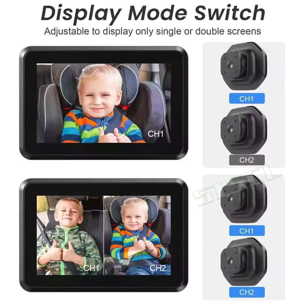 Baby Car Mirror1080P Baby Monitor con fotocamera Specchio per auto per bambini con schermo IPS da 5 pollici Funzione di visione notturna regolabile Ampio