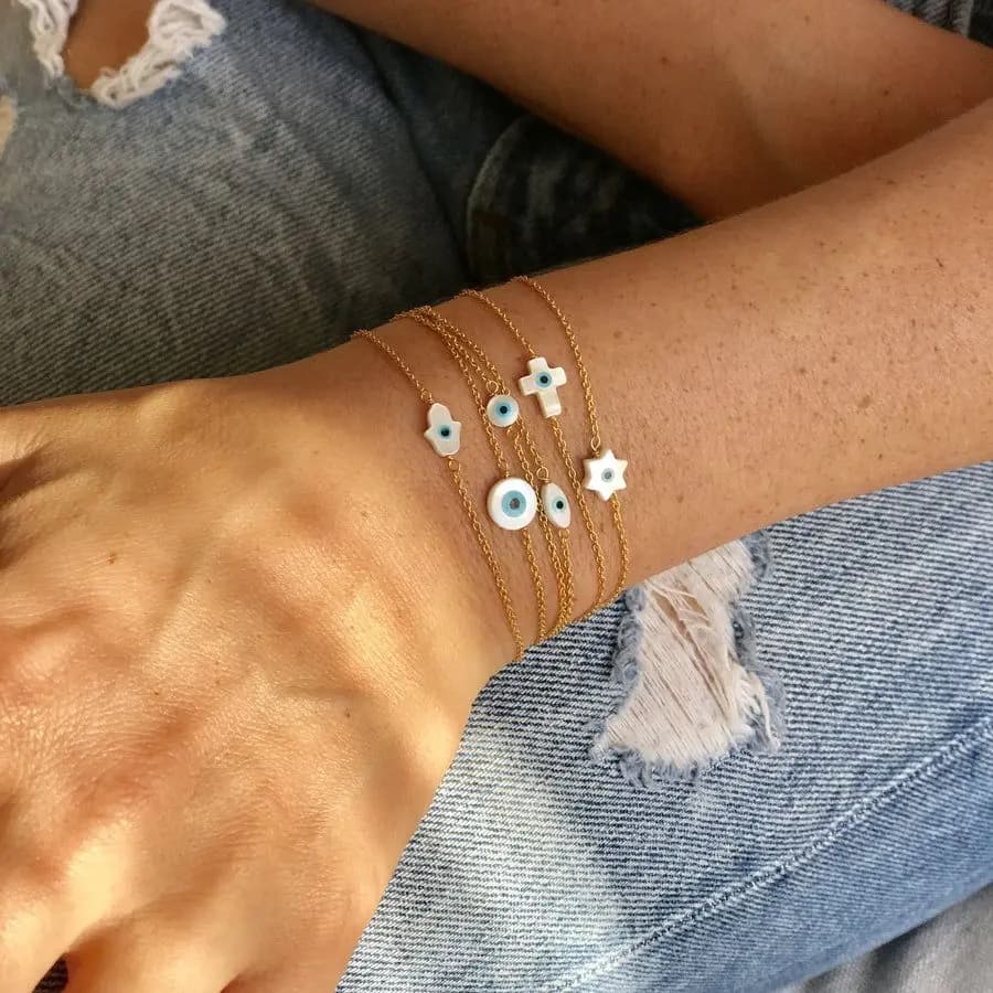 Vlen Braccialetti con protezione malocchio per donna Bracciale in acciaio inossidabile Catena delicata Pulseras Gioielli semplici Regali per lei