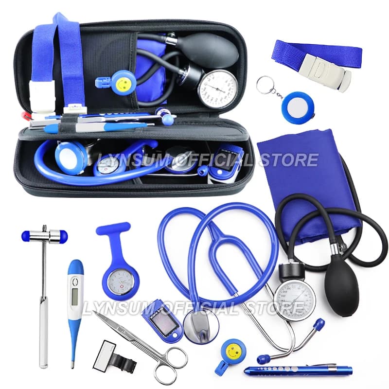 Medical Storage Nurse Starter Kit Health Monitor with Stethoscope BP Manometer Reflex Hammer First Aid Tourniquet Penlight C2