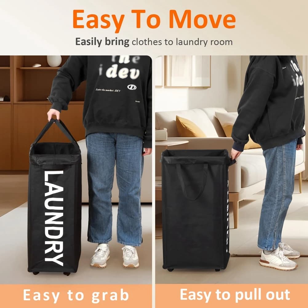 A78I 90L Rolling Laundry Basket with Wheels, 29 in Hamper with Wheels and Removable Mesh Bag, Black Laundry Baskets on Wheels