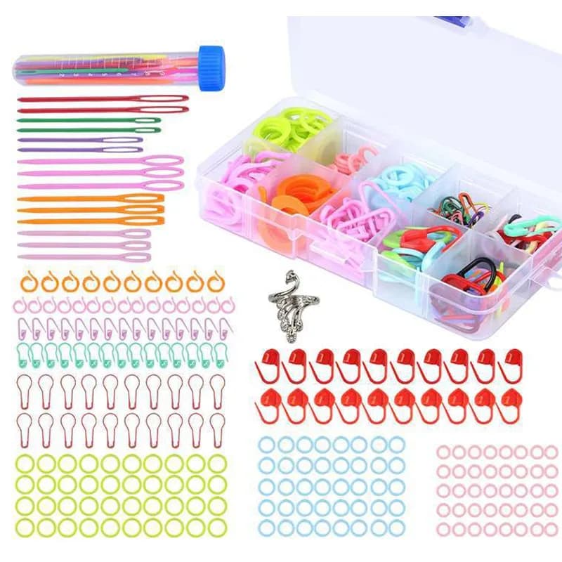 Gancio con clip per ago con scatola Pennarelli per punti con chiusura mista Accessori per maglieria all'uncinetto con clip piccola in plastica colorata