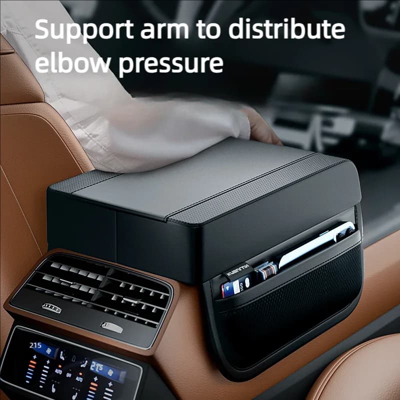 Cuscino Universale in Pelle per Bracciolo Auto con Tasca, Supporto Gomito in Memory Foam, Cuscinetto Regolabile in Altezza con Vano Portaoggetti per V