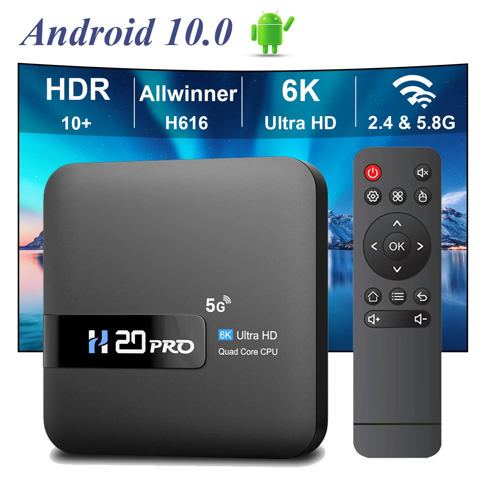 HONGTOP H20PRO Android 10 TV Box 16GB supporto 2.4G/5G WIFI 4K HD Video Media Player Android TV Box 1080P Set Top Box