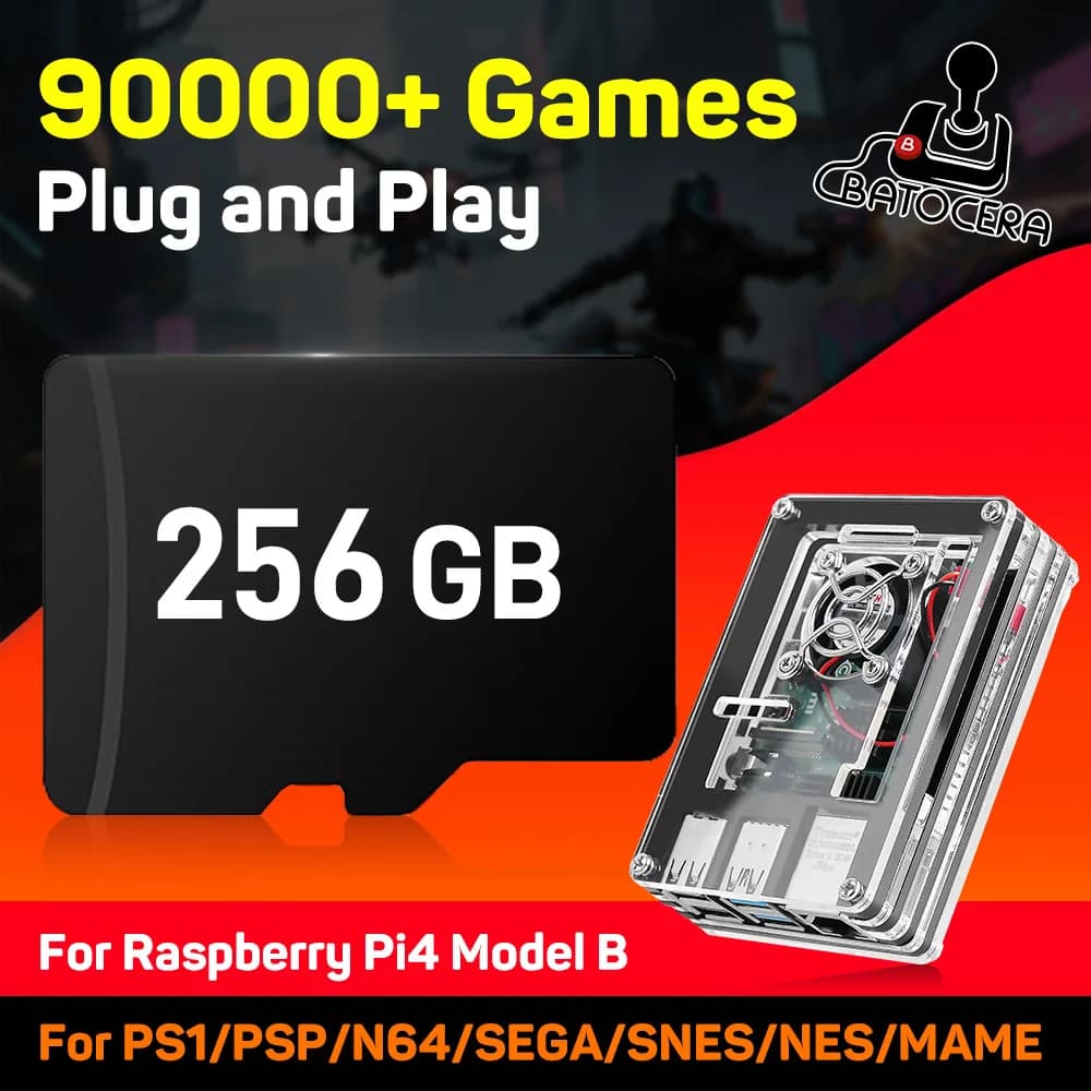 Ultima Scheda di Gioco TF con Sistema Batocera 39 per Raspberry Pi4 Modello B con oltre 90000 Giochi Retro per PS1/PSP/SNES/MAME/SS Plug and Play