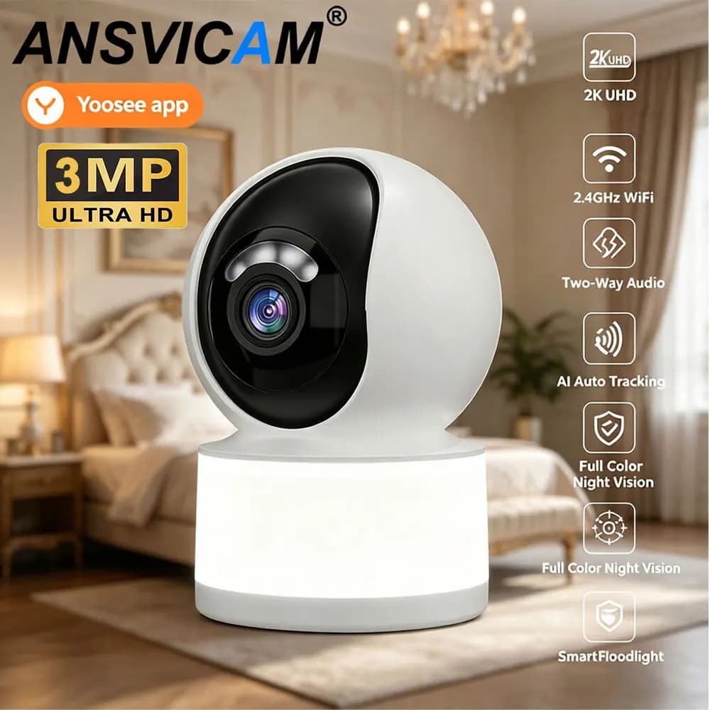 Telecamera per Animali Domestici 2K, WiFi 2.4GHz, Mini Telecamera di Sicurezza per Interni e Bambini, 360° ° Telecamera di Sorveglianza e Illuminazione Pan & Tilt con Visione Notturna a Colori Yoosee