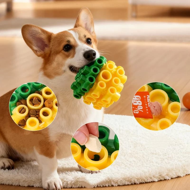 Giocattolo da masticare per cani TPR con puzzle alimentare Design con perdite per digrignamento dei denti Intrattenimento autoportante e per la pulizia Pulizia dei denti Giocattolo da masticare per cani