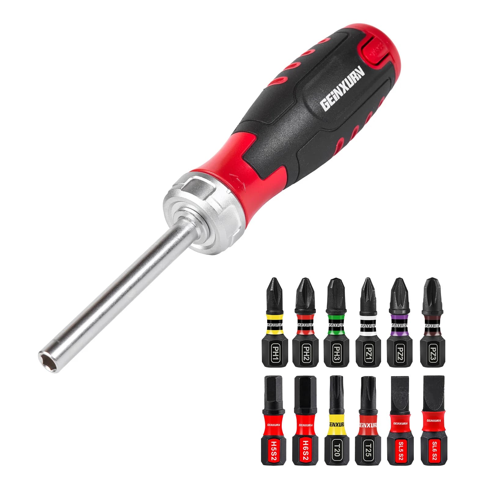 Geinxurn Set di cacciaviti a cricchetto 12 in 1, con 12 punte per cacciavite a percussione, set di utensili manuali portatili per riparazioni, fai da te