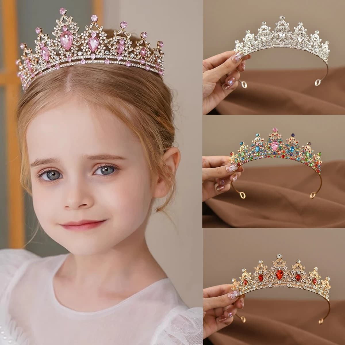 Nuovi accessori per capelli diadema di cristallo con corona da principessa per bambini per ragazze Corona regalo di compleanno per performance di danza di di diadema di cristallo rosa