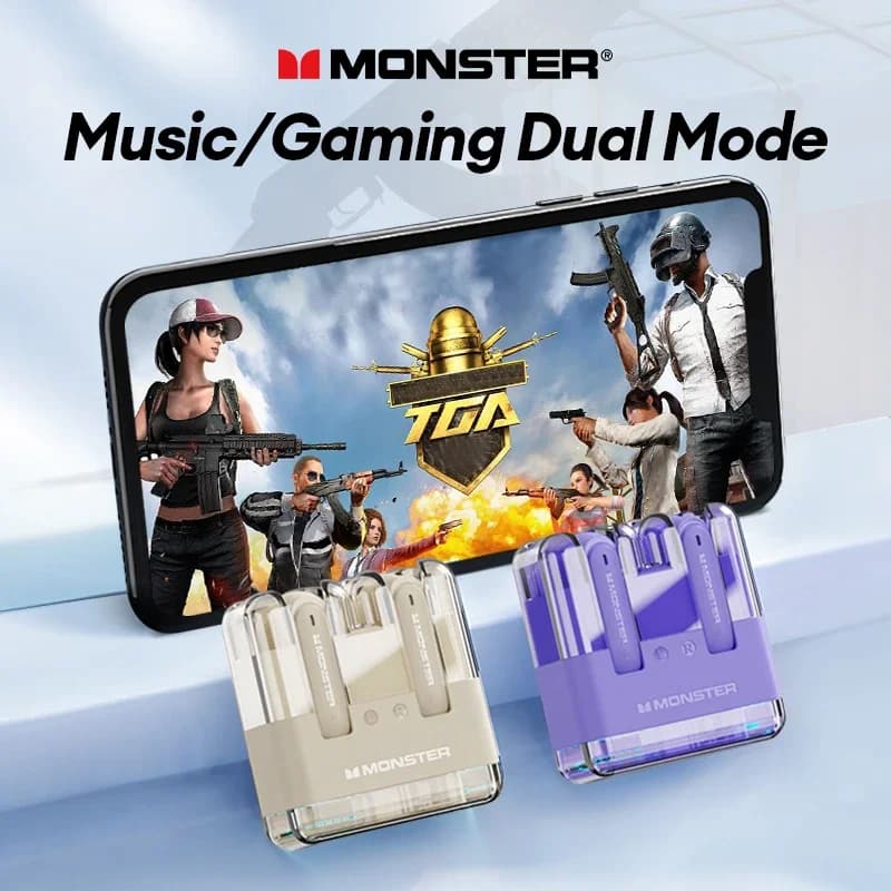 Auricolari da gioco Monster XKT12 Cuffie wireless Bluetooth 5.3 TWS HIFI Sound Auricolari sportivi Riduzione del rumore 300mAh