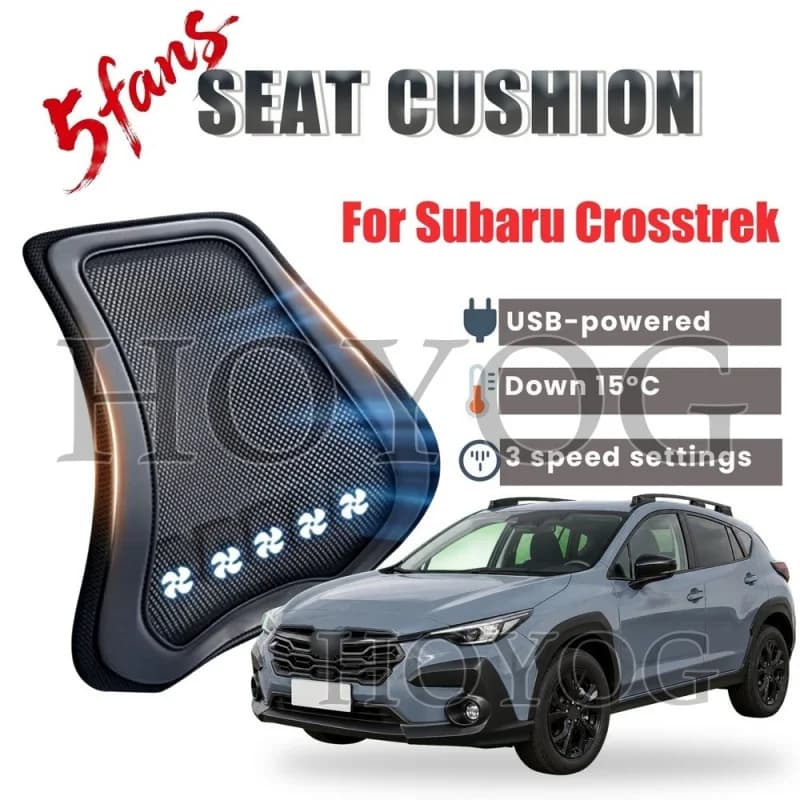 For Subaru Crosstrek Car Seat Cooling Lumbar Support Cushion Back Support Pillow USB Fan 3 Speed Airflow Breathable Ice Silk