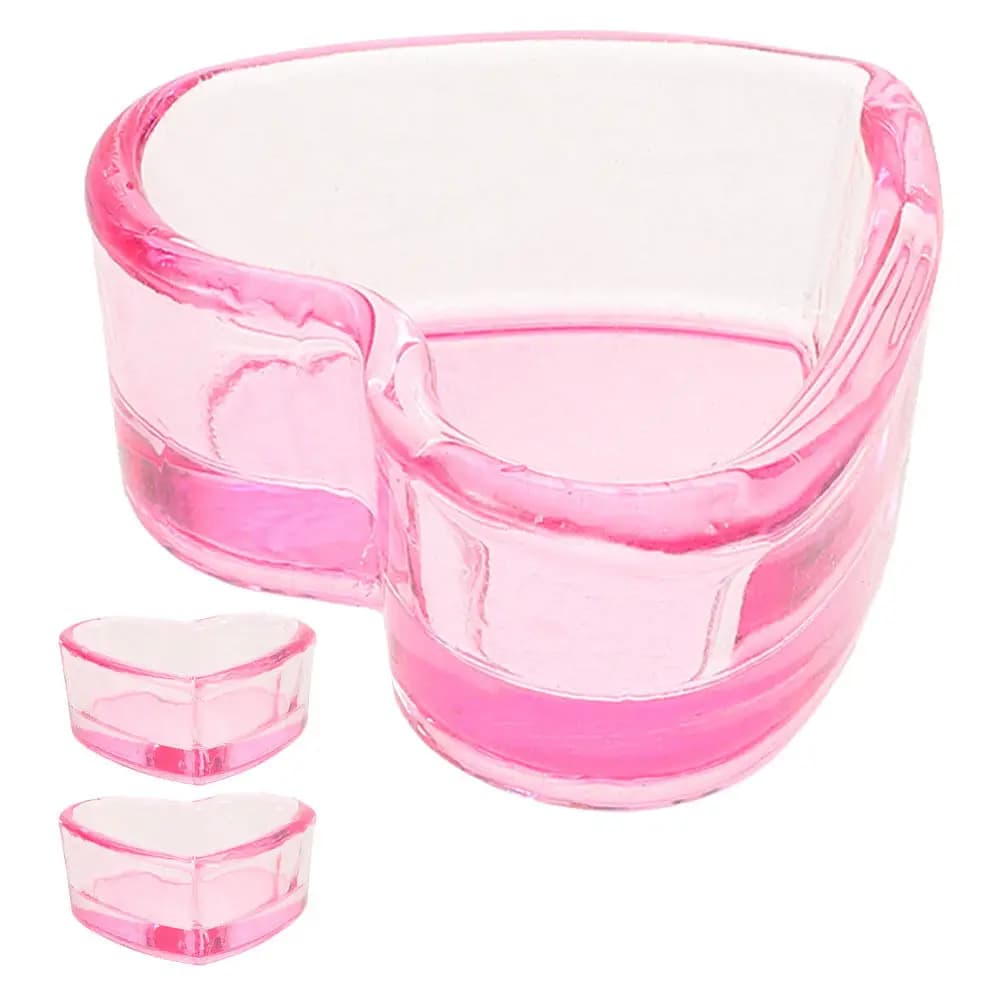 3Pcs Transparent Pink Heart Shape Nail Art Cup Glass Manicure Pen Cleaning Holder Essential Brush Storage for Nail Art Tools