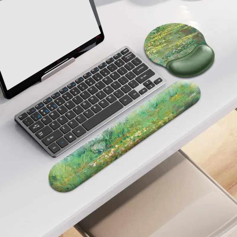 Bracciolo per tastiera Tappetino per mouse ergonomico Giglio d'acqua per supporto per polso e braccio Supporto per mouse in schiuma Pittura a olio con base antiscivolo per